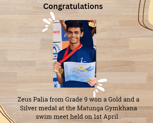 Zeus Palia, Grade 9 wins Gold St Stanislaus International School